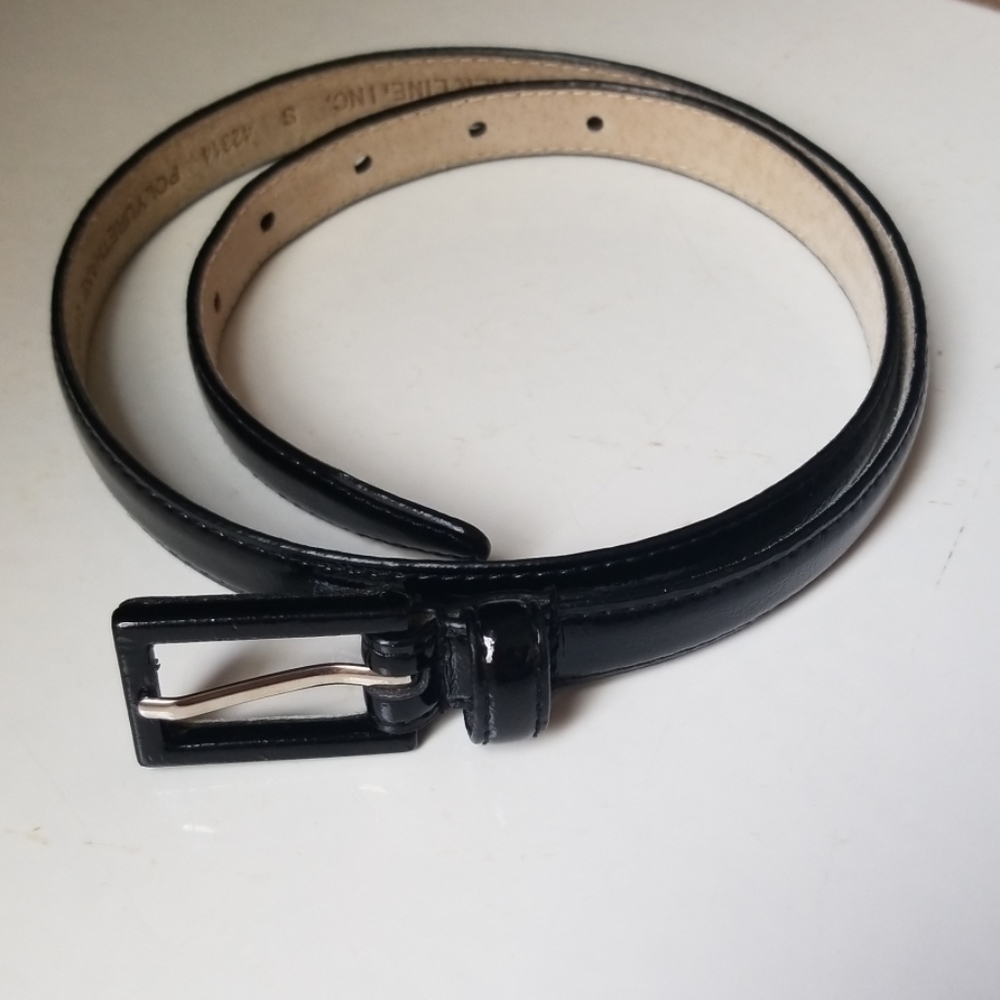 Patent faux leather belt